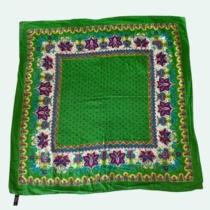 MORGAN TAYLOR Italian Floral Square Scarf Pre-loved Green Multicolor 30"x30"